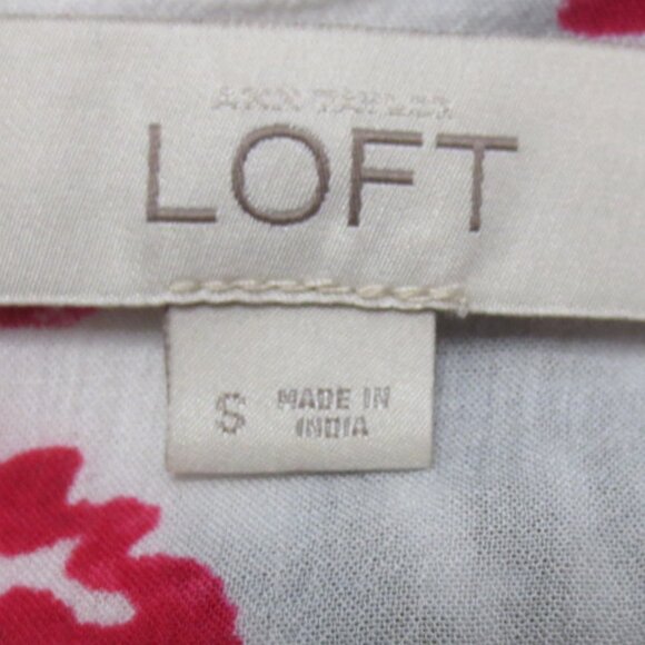 LOFT womens BLOUSE shirt SHEER floral OFF WHITE black HOT PINK career TOP SIZE S - Picture 3 of 12